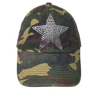 OTTO Baseball Cap Hat Green Brown One Size Camo Rhinestone Star Cotton Strapback